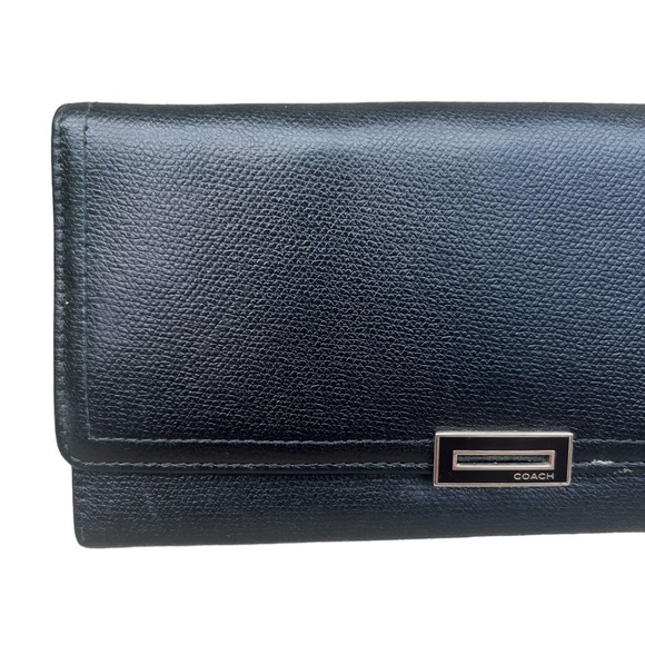 Vintage Coach Leather Crossgrain Long Continental Snap Wallet Black Classic - Picture 5 of 12